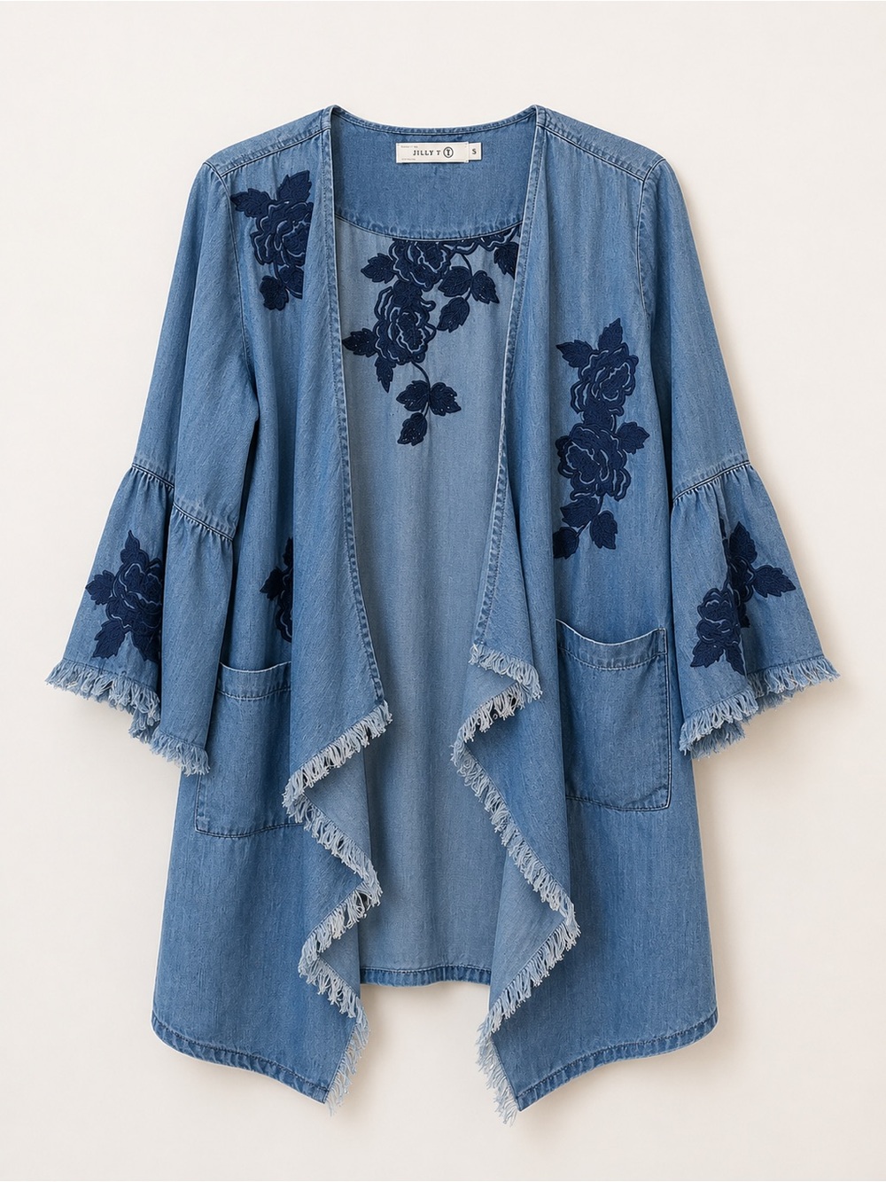 BILLY T | Light Blue Embroidered Denim Kimono Jacket